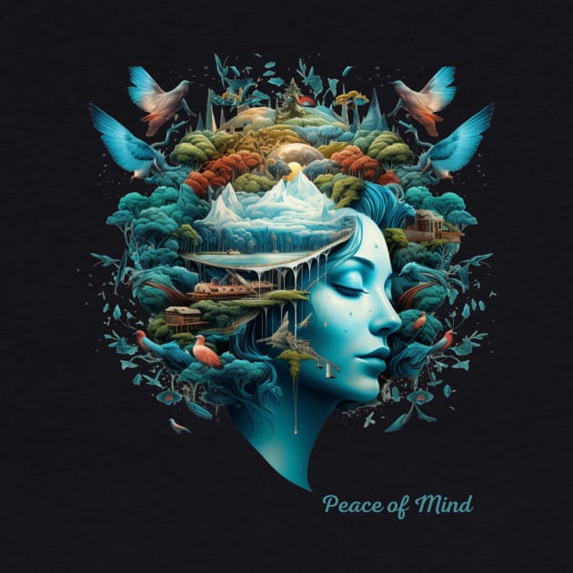 Peace of Mind A Woman head WIth Birds And Trees Over It Harmony With Nature Positive Psychology by Positive Designer